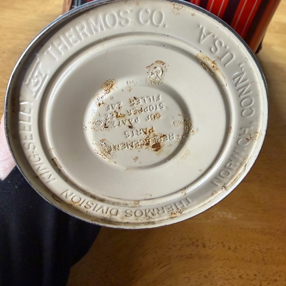 Vintage Thermos Red Mod Stripe Vacuum Bottles Picnic Tote Set USA – 1 Dented - Picture 4 of 6